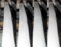 Die Bearbeitungsspuren der Raspel (Hieb 4 oder 5) werden mit der Ziehklinge geglättet, deren Bearbeitungsspuren mit Schmirgel (Körnung 120 und 150) wieder beseitigt werden.