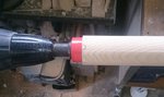 Ahorn Rundholz aus dem Baumarkt D 40<br />Mit einem Dosenbohrer D35 angebohrt